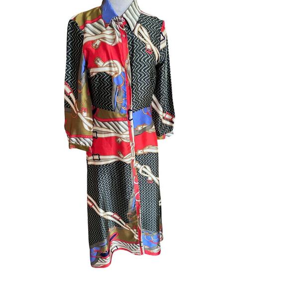 Zara Woman Multicolor Satin Fit and Flare Collared Midi Dress Size Small - Picture 2 of 6